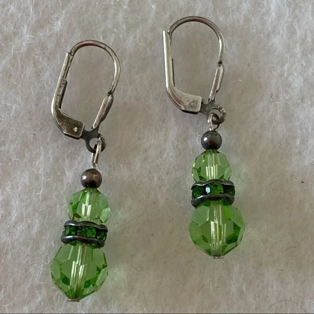 Handmade 925 Silver Peridot Green Crystal Beaded Ball Drop Earrings NEW